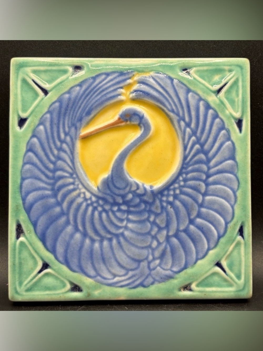 Rookwood Pottery Vintage Multicolor Glazed Crane Footed Tile Trivet XXII 2047